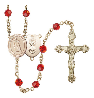 14 Karat Gold 6mm Austrian Crystal Saint Christopher / Rugby Rosary in Ruby