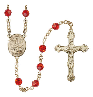 14 Karat Gold 6mm Austrian Crystal Saint Germaine Cousin Rosary in Ruby