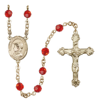 14 Karat Gold 6mm Austrian Crystal Saint Elizabeth Ann Seton Rosary in Ruby