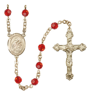14 Karat Gold 6mm Austrian Crystal Saint Aloysius Gonzaga Rosary in Ruby