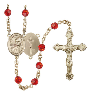 14 Karat Gold 6mm Austrian Crystal Saint John Paul II Rosary in Ruby