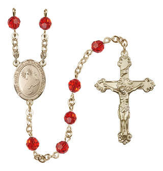 14 Karat Gold 6mm Austrian Crystal Footprints / Cross Rosary in Ruby