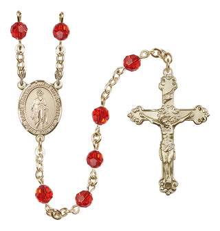14 Karat Gold 6mm Austrian Crystal Saint Bartholomew the Apostle Rosary in Ruby