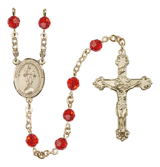 14 Karat Gold 6mm Austrian Crystal Our Lady of All Nations Rosary in Ruby