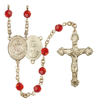 14 Karat Gold 6mm Austrian Crystal Our Lady of Mount Carmel Rosary in Ruby