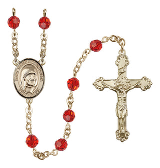 14 Karat Gold 6mm Austrian Crystal Saint Teresa of Calcutta Rosary in Ruby