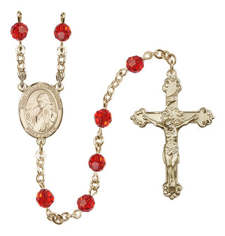 14 Karat Gold 6mm Austrian Crystal Saint Finnian of Clonard Rosary in Ruby