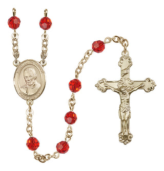 14 Karat Gold 6mm Austrian Crystal Saint Luigi Orione Rosary in Ruby