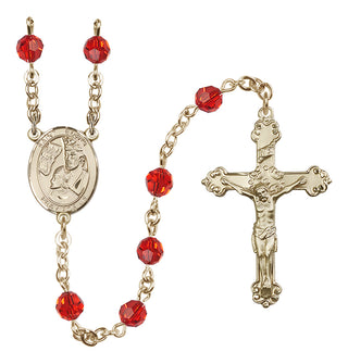 14 Karat Gold 6mm Austrian Crystal Saint Edwin Rosary in Ruby