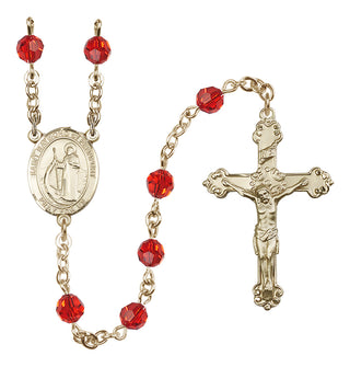 14 Karat Gold 6mm Austrian Crystal Saint Raymond of Penafort Rosary in Ruby