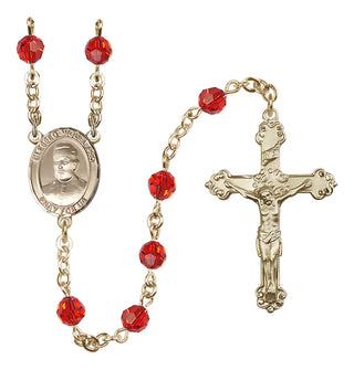 14 Karat Gold 6mm Austrian Crystal Blessed Miguel Pro Rosary in Ruby