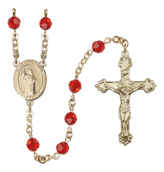 14 Karat Gold 6mm Austrian Crystal Saint Columbkille Rosary in Ruby