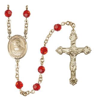 14 Karat Gold 6mm Austrian Crystal Saint Daniel Comboni Rosary in Ruby