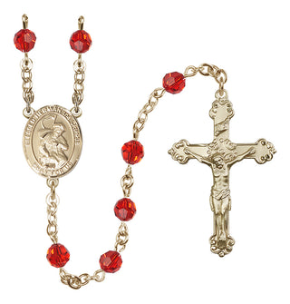 14 Karat Gold 6mm Austrian Crystal Blessed Herman the Cripple Rosary in Ruby