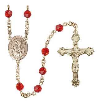 14 Karat Gold 6mm Austrian Crystal Saints Peter & Paul Rosary in Ruby