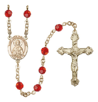 14 Karat Gold 6mm Austrian Crystal Saint Lydia Purpuraria Rosary in Ruby