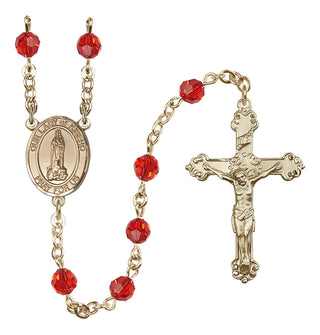 14 Karat Gold 6mm Austrian Crystal Our Lady of Kibeho Rosary in Ruby