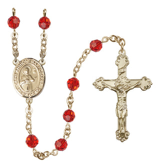 14 Karat Gold 6mm Austrian Crystal Saint Anthony Mary Claret Rosary in Ruby