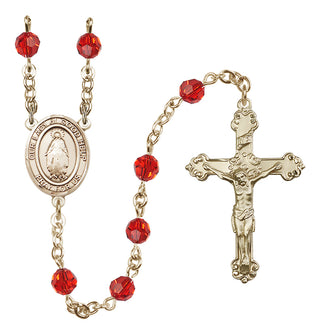 14 Karat Gold 6mm Austrian Crystal Our Lady of Good Help Rosary in Ruby