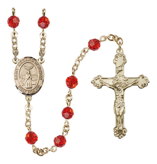 14 Karat Gold 6mm Austrian Crystal Saint Medard of Noyon Rosary in Ruby