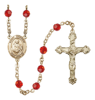 14 Karat Gold 6mm Austrian Crystal Saint Norbert of Xanten Rosary in Ruby
