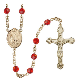 14 Karat Gold 6mm Austrian Crystal Saint Ephrem Rosary in Ruby