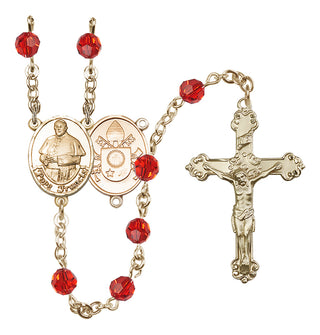 14 Karat Gold 6mm Austrian Crystal Pope Francis Rosary in Ruby