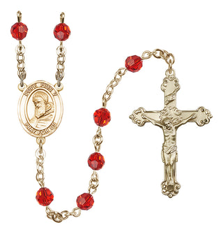 14 Karat Gold 6mm Austrian Crystal Pope Pius V Rosary in Ruby