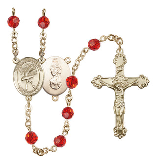 14 Karat Gold 6mm Austrian Crystal Saint Christopher/Dance Rosary in Ruby