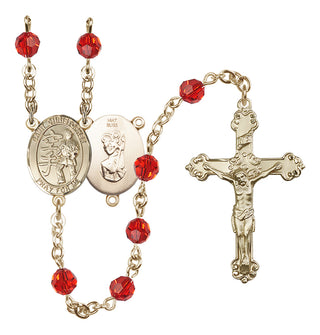 14 Karat Gold 6mm Austrian Crystal Saint Christopher / Karate Rosary in Ruby