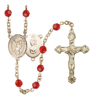 14 Karat Gold 6mm Austrian Crystal Saint Christopher/Lacrosse Rosary in Ruby