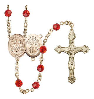 14 Karat Gold 6mm Austrian Crystal Saint Sebastian / Choir Rosary in Ruby