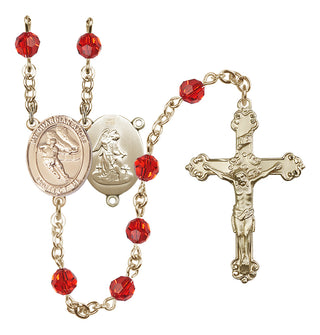 14 Karat Gold 6mm Austrian Crystal Guardian Angel/Hockey Rosary in Ruby