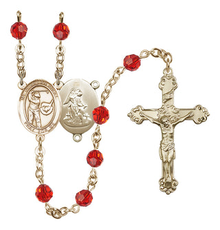 14 Karat Gold 6mm Austrian Crystal Guardian Angel/Golf Rosary in Ruby