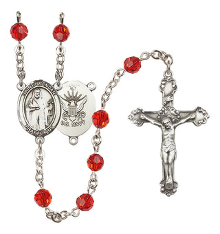 Sterling Silver 6mm Austrian Crystal Saint Brendan the Navigator/Navy Rosary in Ruby