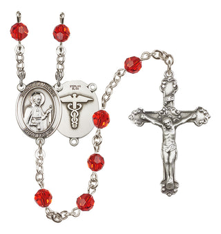 Sterling Silver 6mm Austrian Crystal Saint Camillus of Lellis / Nurse Rosary in Ruby