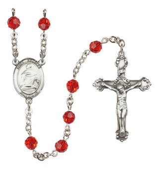 Sterling Silver 6mm Austrian Crystal Saint Charles Borromeo Rosary in Ruby