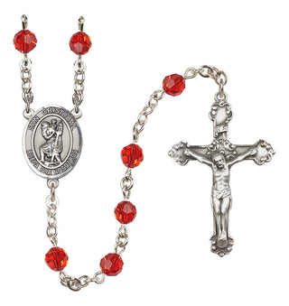 Sterling Silver 6mm Austrian Crystal San Cristobal Rosary in Ruby