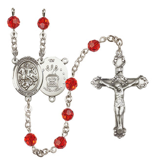 Sterling Silver 6mm Austrian Crystal Saint George / Air Force Rosary in Ruby