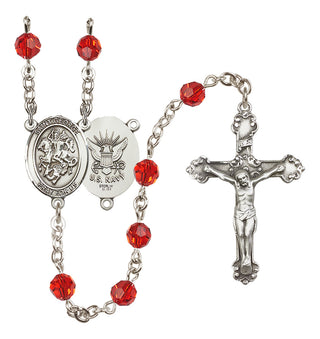 Sterling Silver 6mm Austrian Crystal Saint George / Navy Rosary in Ruby