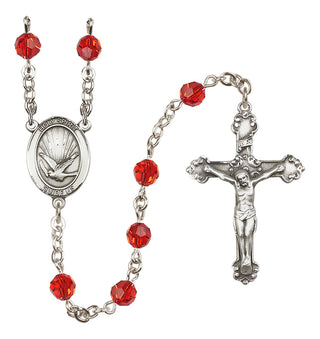 Sterling Silver 6mm Austrian Crystal Holy Spirit Rosary in Ruby