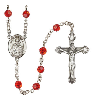 Sterling Silver 6mm Austrian Crystal Saint Isidore of Seville Rosary in Ruby