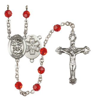Sterling Silver 6mm Austrian Crystal Saint Michael / EMT Rosary in Ruby