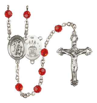 Sterling Silver 6mm Austrian Crystal Guardian Angel / Air Force Rosary in Ruby