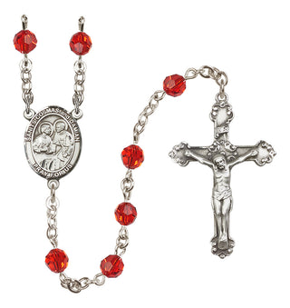 Sterling Silver 6mm Austrian Crystal Saints Cosmas & Damian Rosary in Ruby