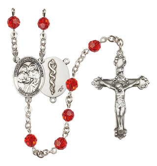 Sterling Silver 6mm Austrian Crystal Saints Cosmas & Damian / Doctors Rosary in Ruby