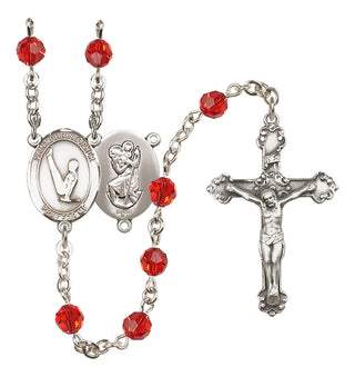 Sterling Silver 6mm Austrian Crystal Saint Christopher/Gymnastics Rosary in Ruby