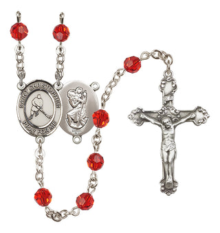 Sterling Silver 6mm Austrian Crystal Saint Christopher/Ice Hockey Rosary in Ruby