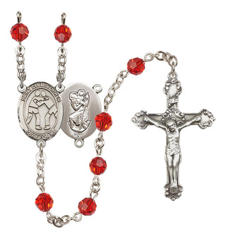Sterling Silver 6mm Austrian Crystal Saint Christopher/Wrestling Rosary in Ruby