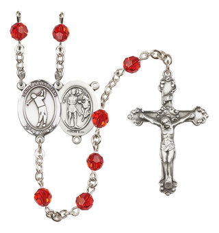 Sterling Silver 6mm Austrian Crystal Saint Sebastian/Golf Rosary in Ruby